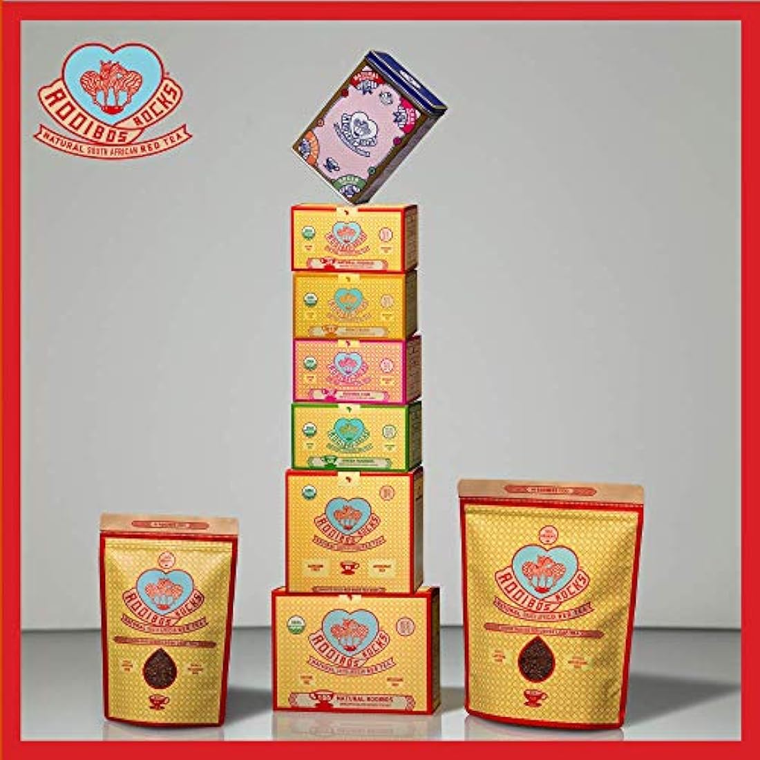 Rooibos Tea Immune Support Teabags - 200 USDA orgánico no GMO Naturalmente libre de cafeína Sudafricana Red Bush Herbal Tea Bags por Rooibos Rocks - Siente la bondad y aumenta tu inmunidad