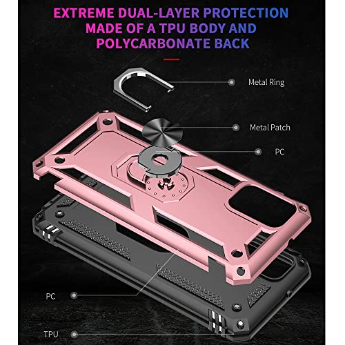 Yiakeng - Funda para Samsung Galaxy A03S con protector de pantalla HD, fundas protectoras de grado militar con anillo para Samsung Galaxy A03S (oro rosa)