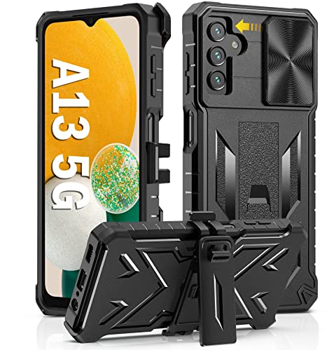 Funda para Samsung Galaxy A13 5G: protección de grado militar a prueba de caídas, resistente protección A13 5G con clip para cinturón, soporte y deslizante, diseño de parachoques texturizado mate de TPU a prueba de golpes, color negro