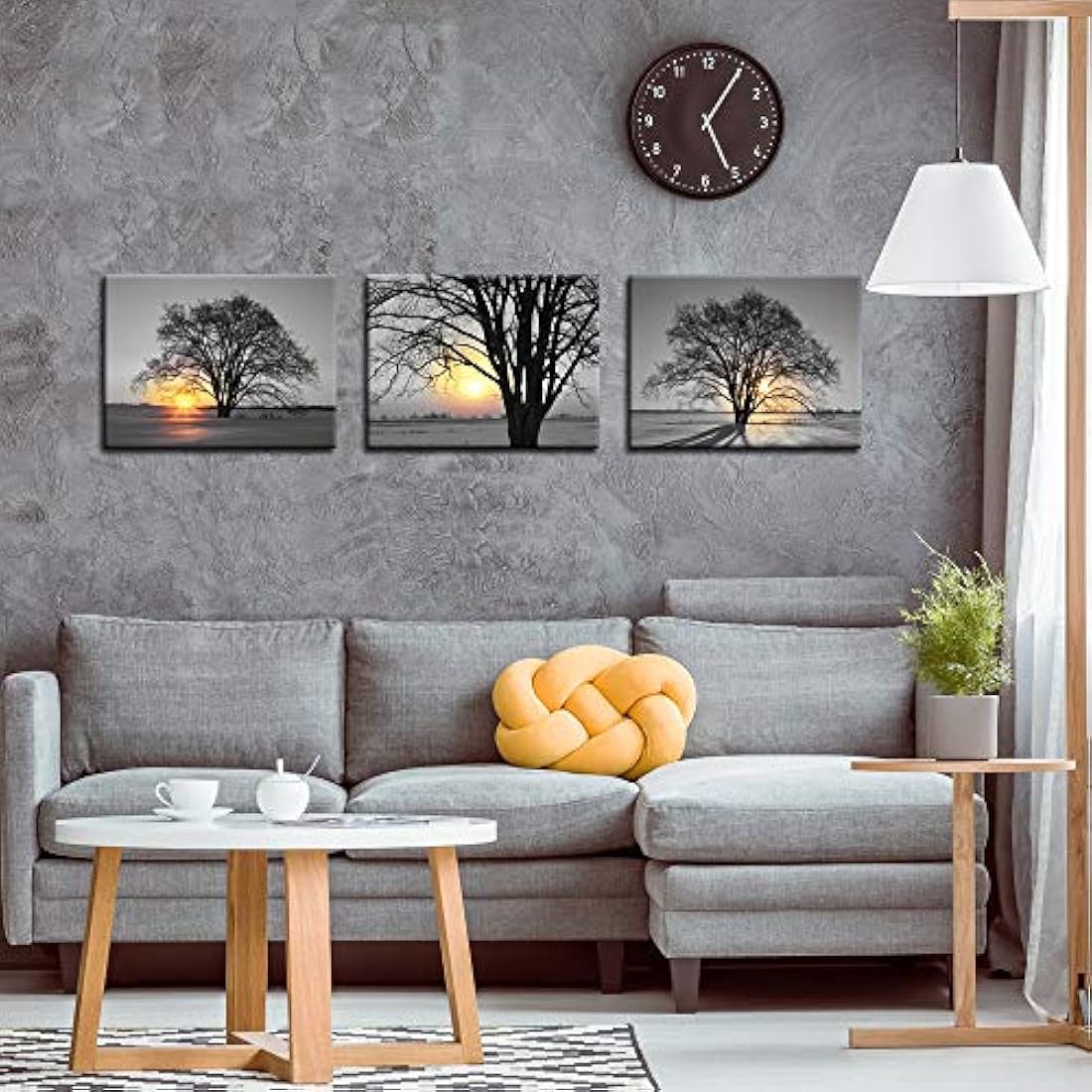 3 piezas de arte de pared de árbol blanco y negro.