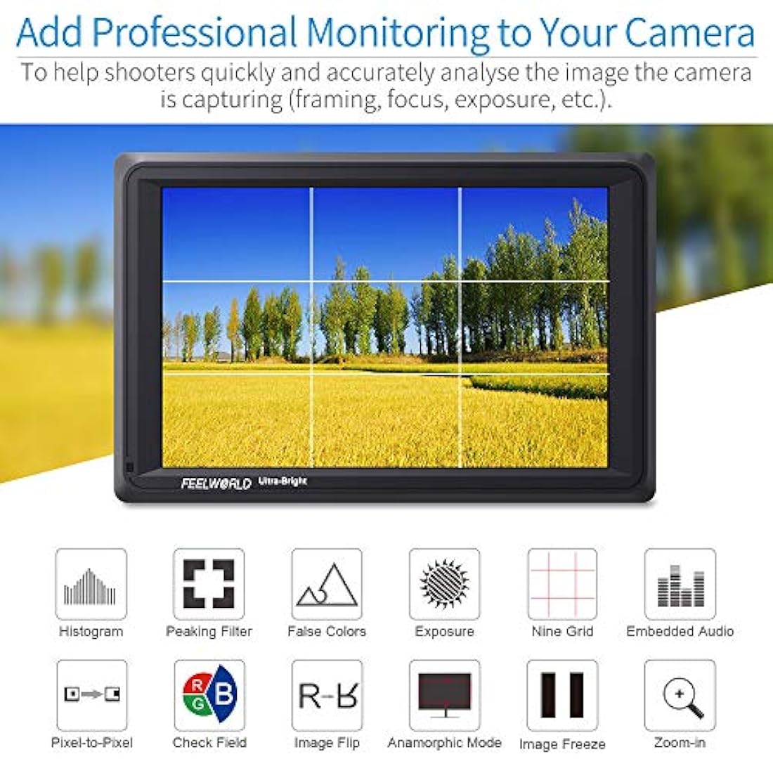 câmara monitor reproducción video, profesional