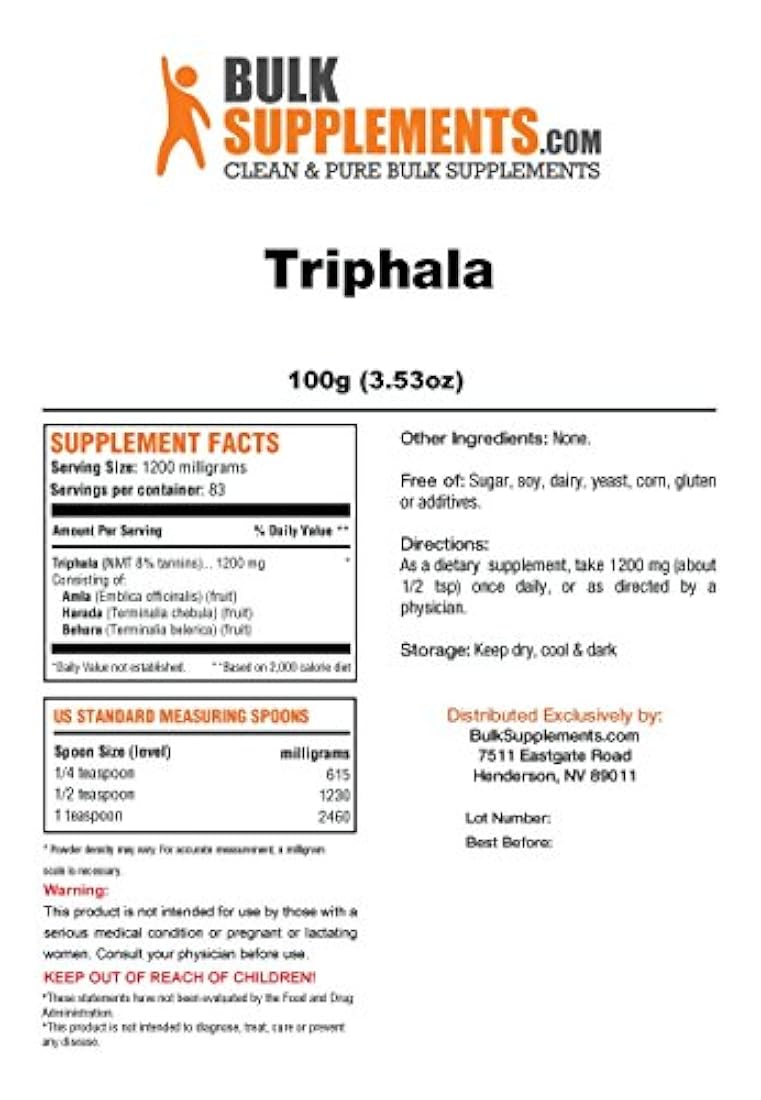 Triphala en polvo por bulksupplements antioxidantes