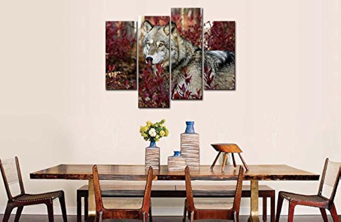 4 paneles de lienzo con impresiones artísticas de lobo
