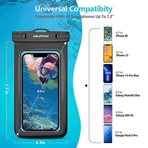 FUNDA impermeable para teléfono celular: paquete de 3 fundas universales a prueba de agua con cordón para el cuello, soporte transparente subacuático para teléfono celular, protector grande para iPhone Samsung Galaxy para playa, piscina, natación