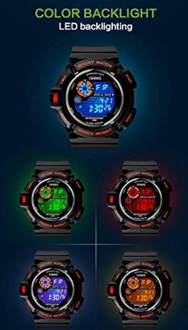 fanmis Militar Mens Deporte Watches Multi Función Impermeable despertador digital negro correa de hule reloj verde