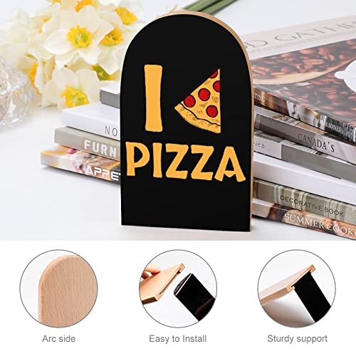 I Love Pizza - Sujetalibros de madera con impresión decorativa para estantería, paquete de 1 par
