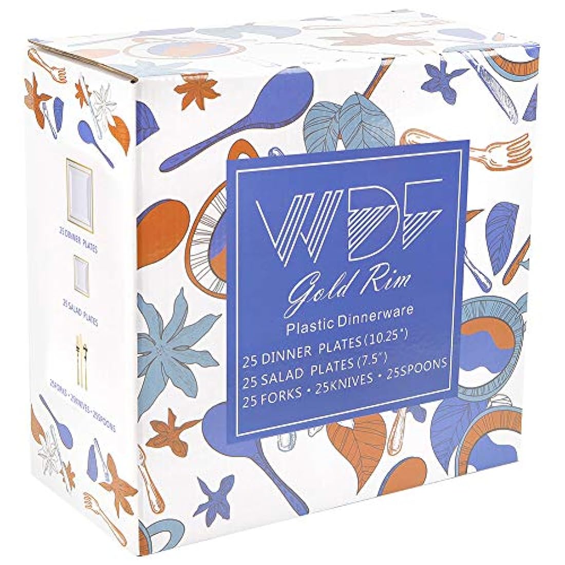 Platos de plástico dorados con cubiertos de plástico