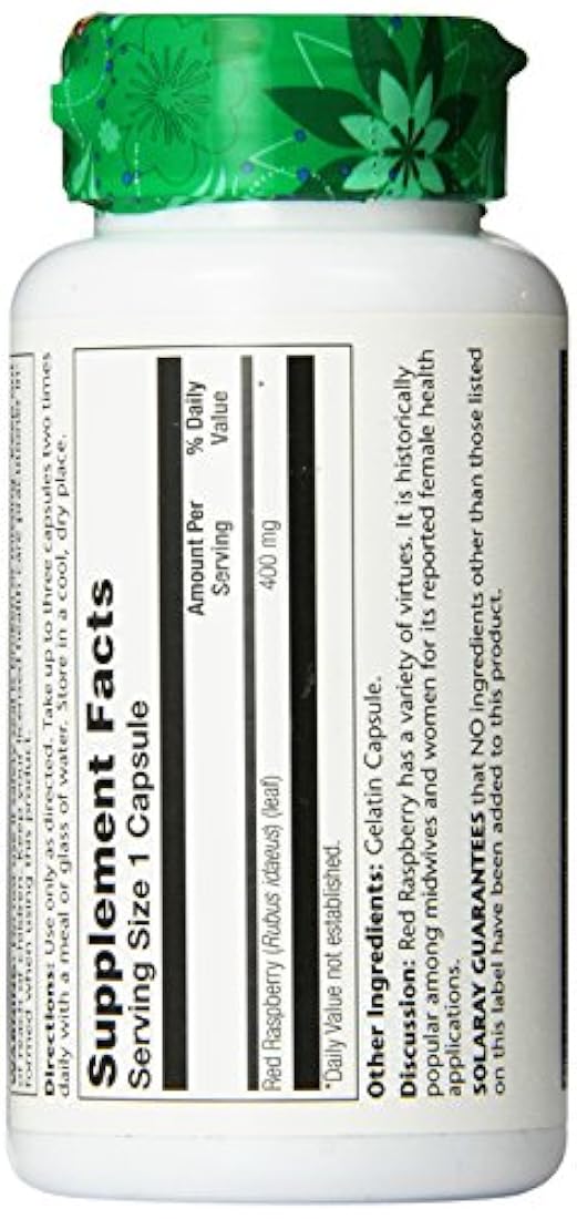 Solaray Rojo Frambuesa Hojas Cápsulas, 400 mg, 100 Count