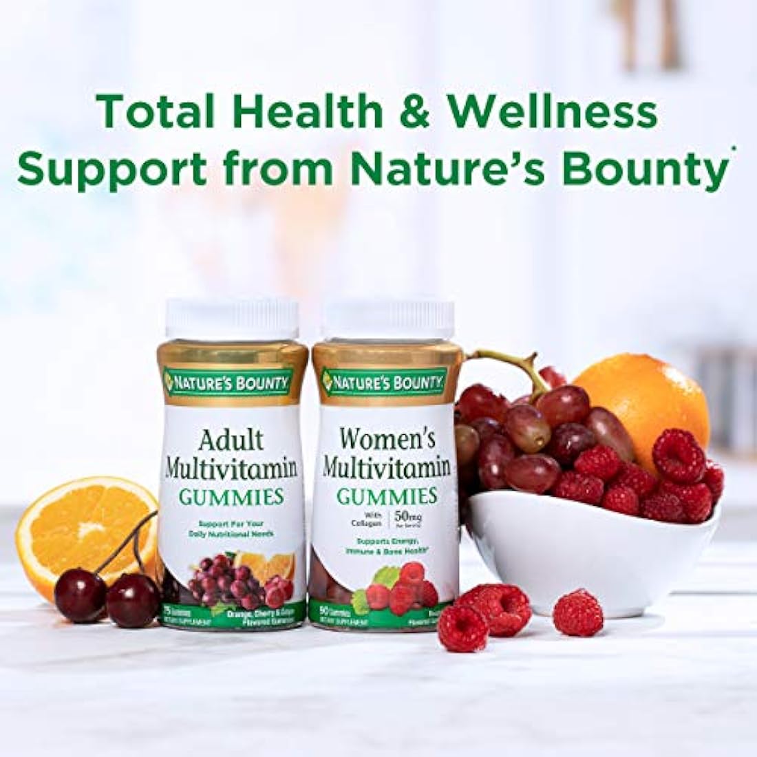 Multivitamínico para adultos de Nature's Bounty, suplemento de vitaminas, necesidades nutricionales diarias, sabor a frutas, 75 gomitas