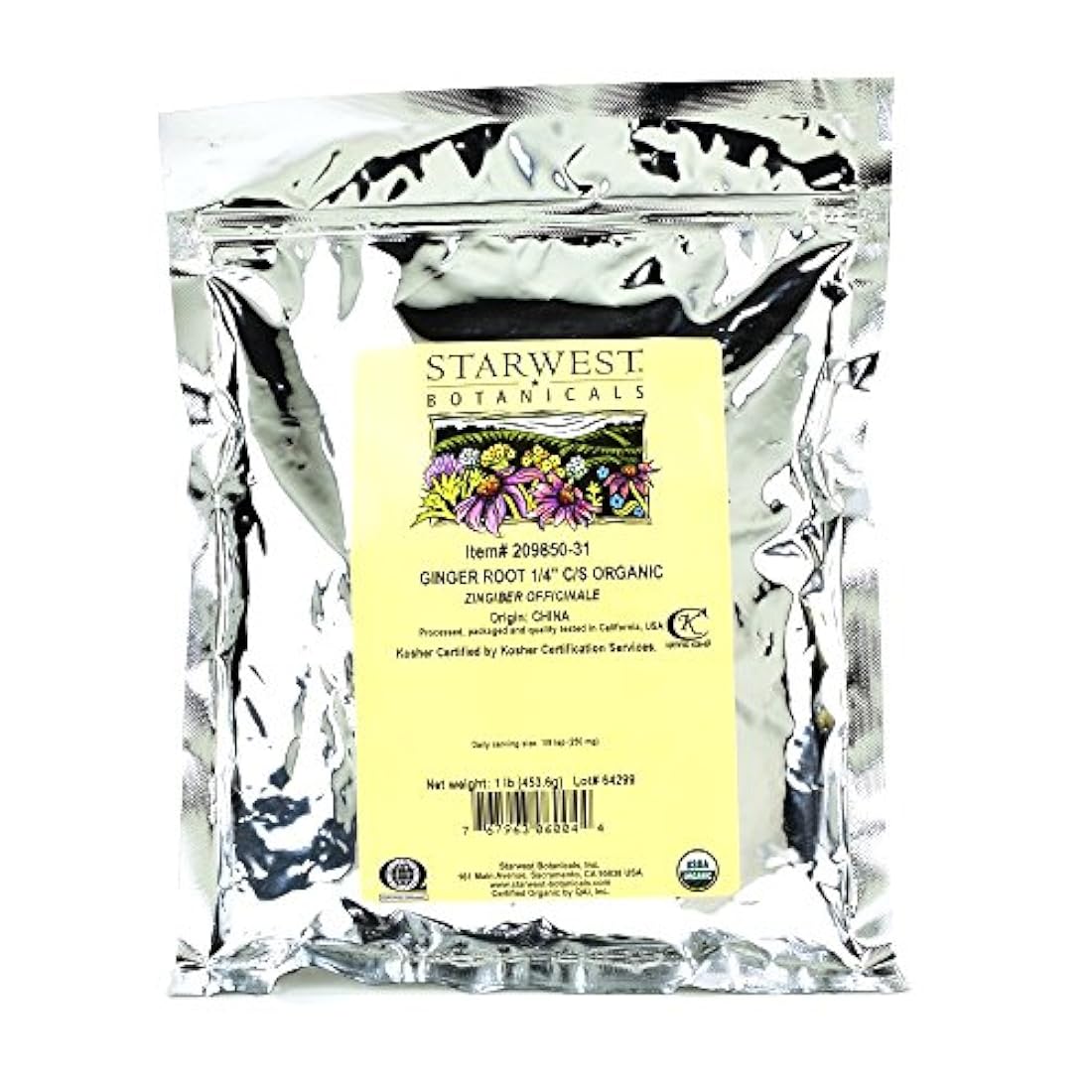Raíz de jengibre orgánica de 1/4 pulgada Starwest Botanicals