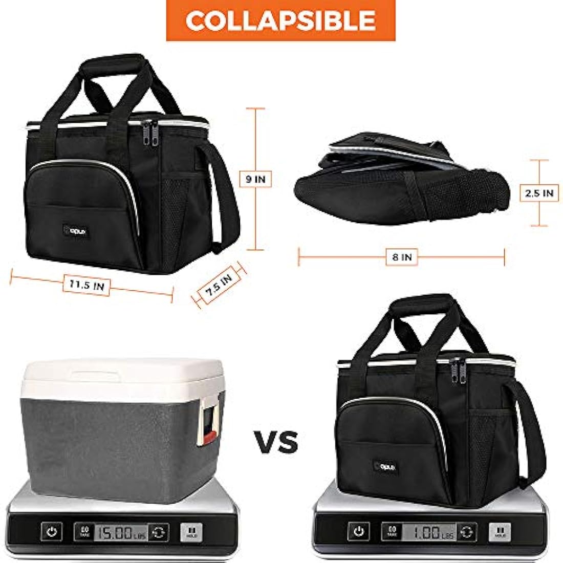Bolsa térmica suave con correa para el hombro, Negro OPUX -