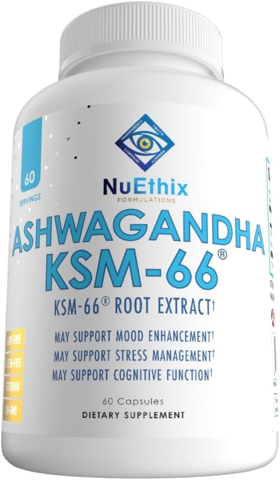 Suplemento de Ashwagandha KSM 66, NuEthix, 500mg, 60 Serv.
