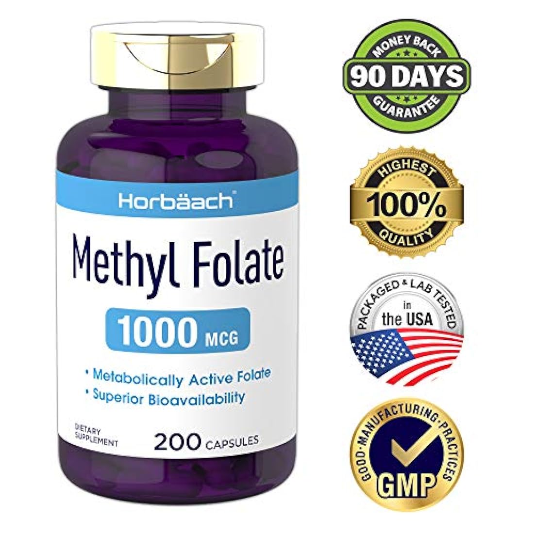 Suplemento de ácido fólico | sin OMG, metilfolato sin gluten