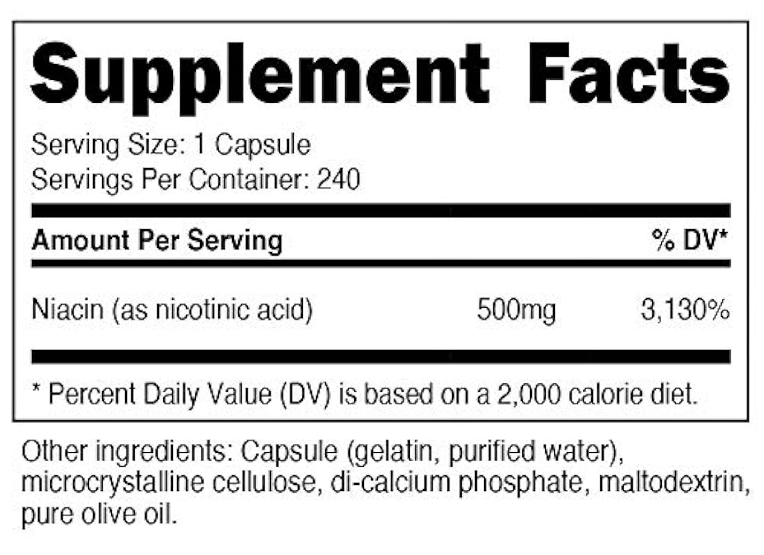 Suplemento Nutricost Niacina de vitamina B3, 0,018 oz, en 240 cápsulas, 1 botella, 1