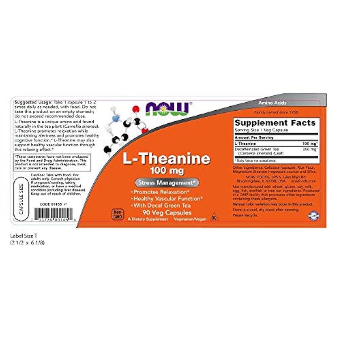 NOW Foods L-Teanina, 0145, 1