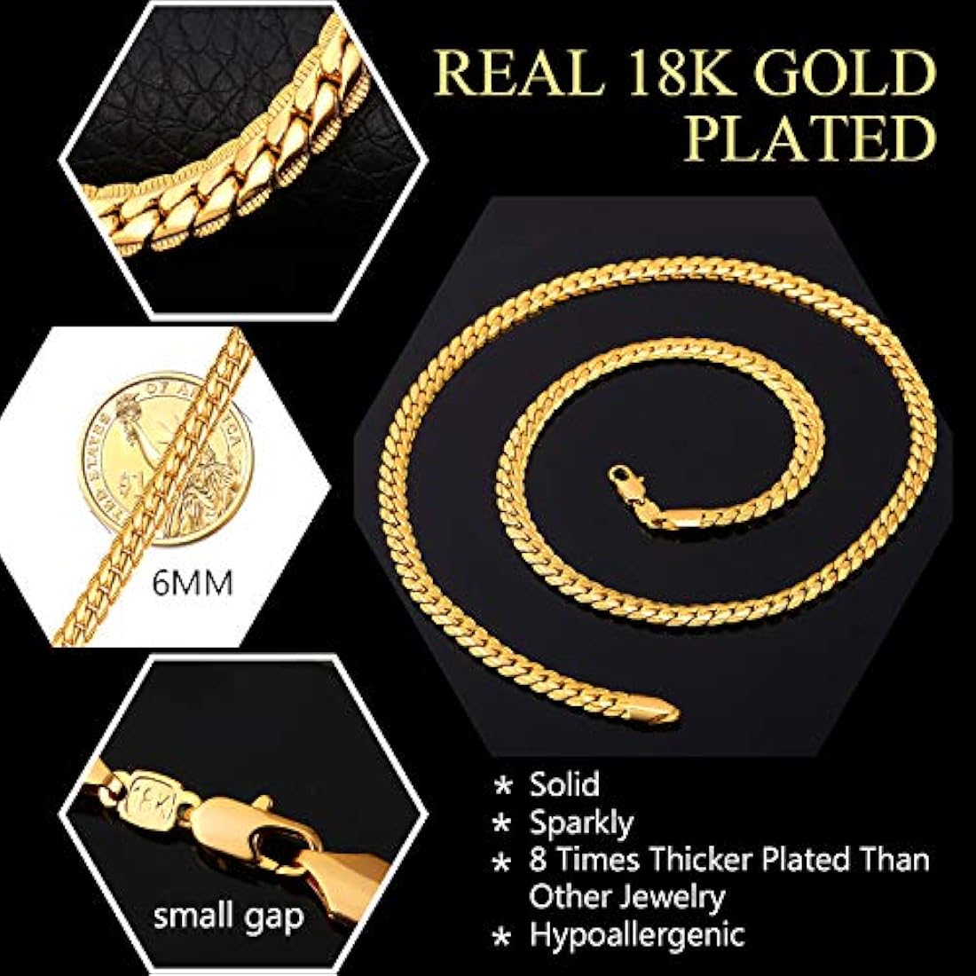 U7 collar cadena con forma de serpiente, 18-32 pulgadas