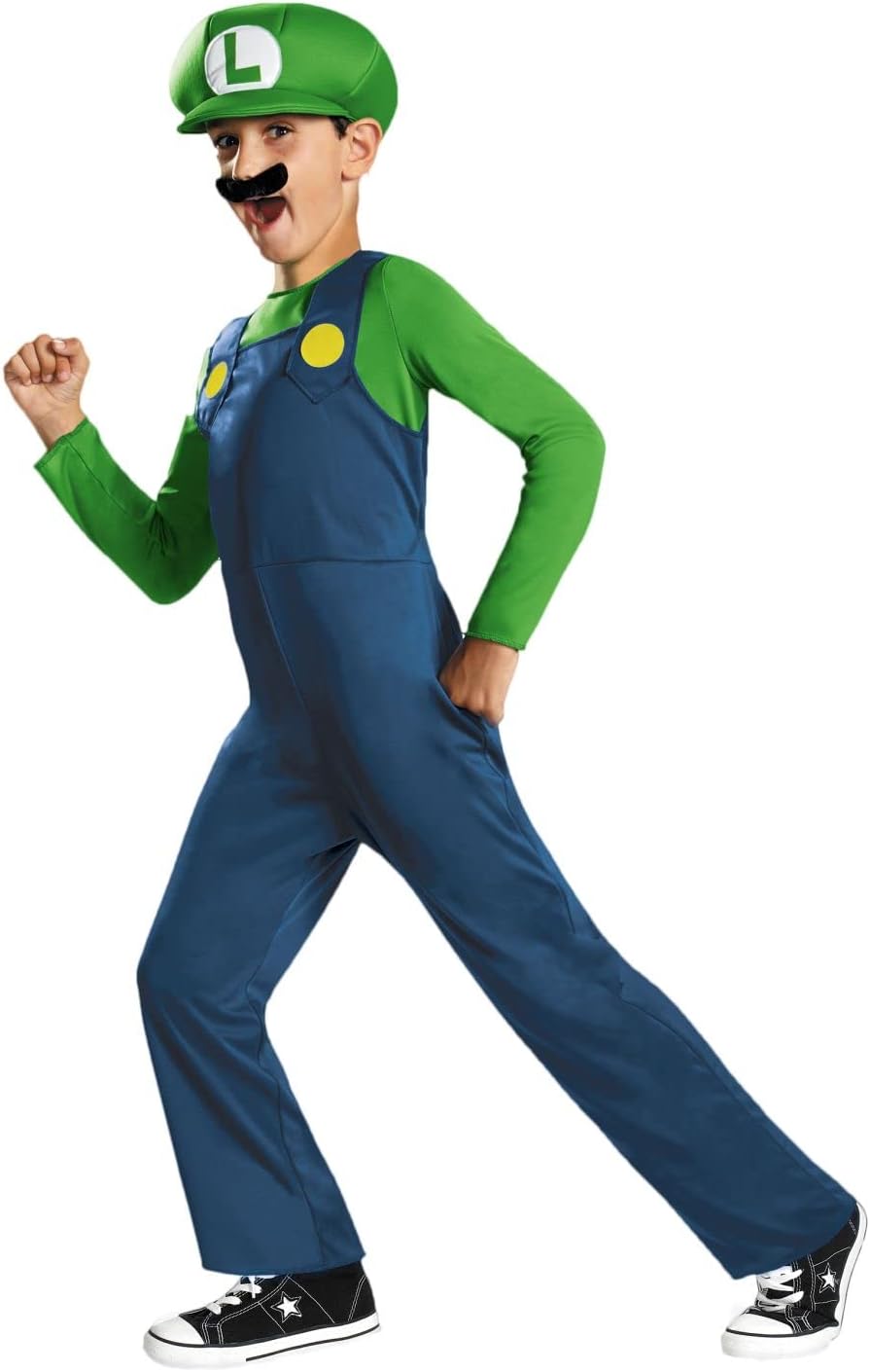 Disfraz Clásico Luigi, Nintendo, para niños, Talla Grande 10-12