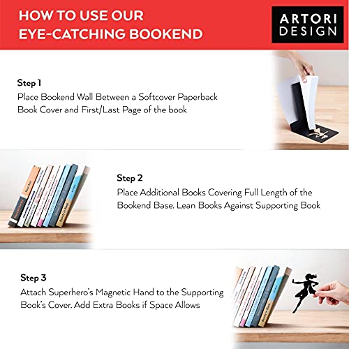 Sujetalibros decorativos de metal únicos, extremos ocultos caprichosos para un soporte de libros, bonita decoración del hogar e idea de regalo moderna para estantes, escritorio o mesa (Supergal)