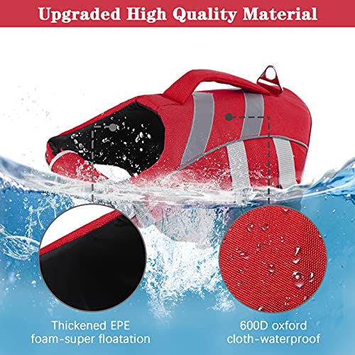 Kuoser Chaleco salvavidas para perros con rayas reflectantes, chaleco salvavidas ajustable de alta visibilidad, salvavidas para perros pequeños, medianos y grandes