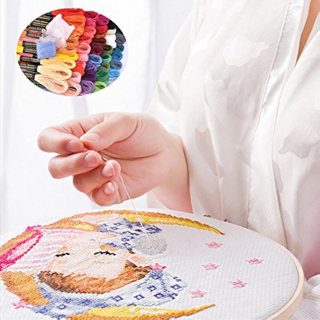 Pulsera de hilo de punto de cruz con números de color