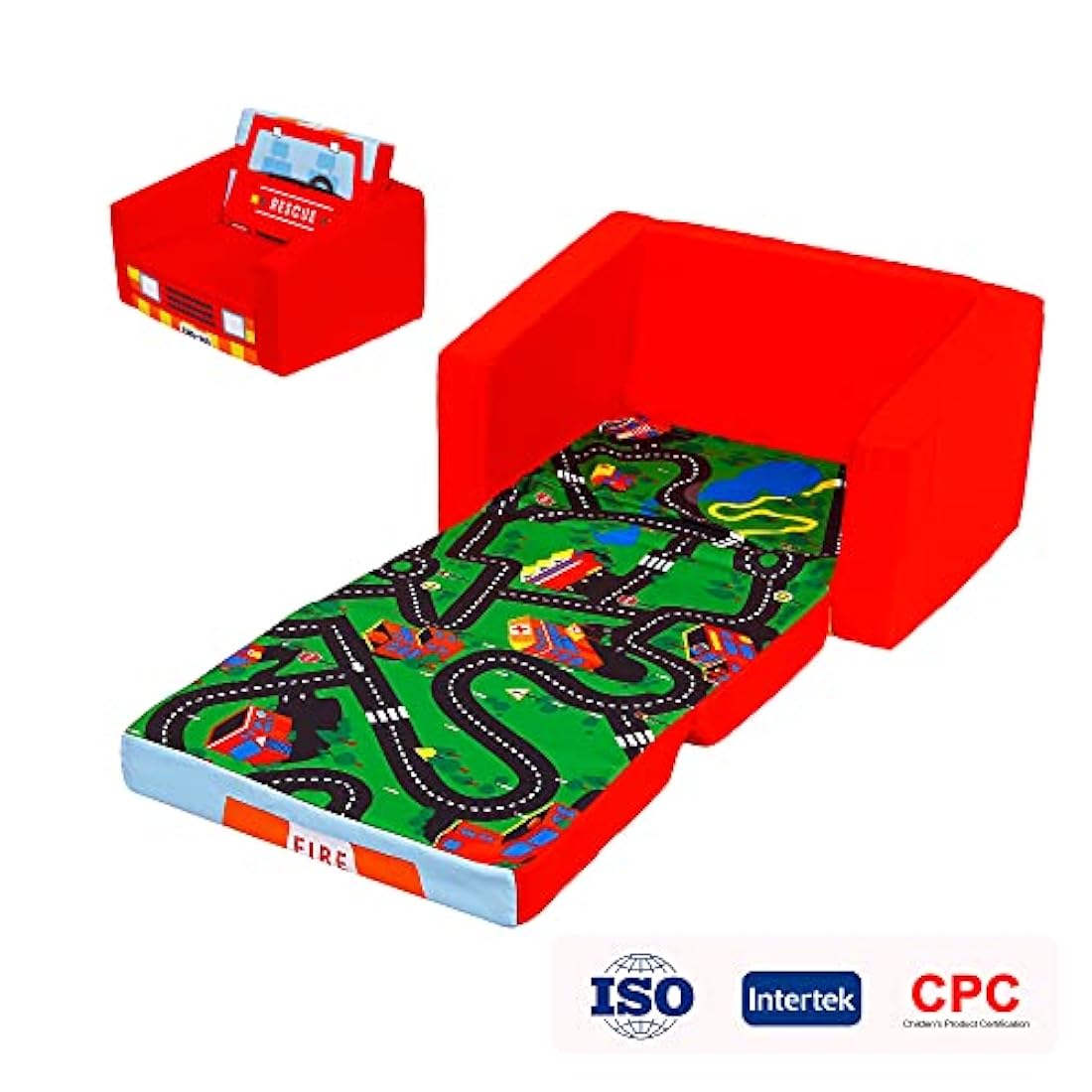 Sofá cama para niños, para niños (rojo/camión de bomberos)