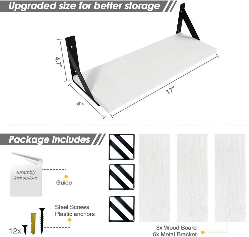 Estantes Flotantes Forbena, Set de 3, 17 x 6 Pulgadas, Modernos