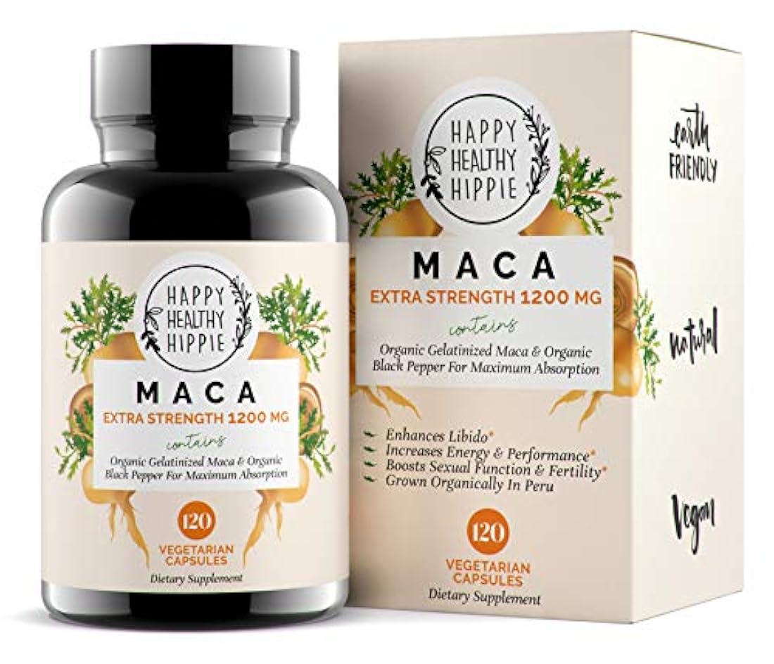 Complemento orgánico maca Raíz 1200 mg-Vegano gelatinizado