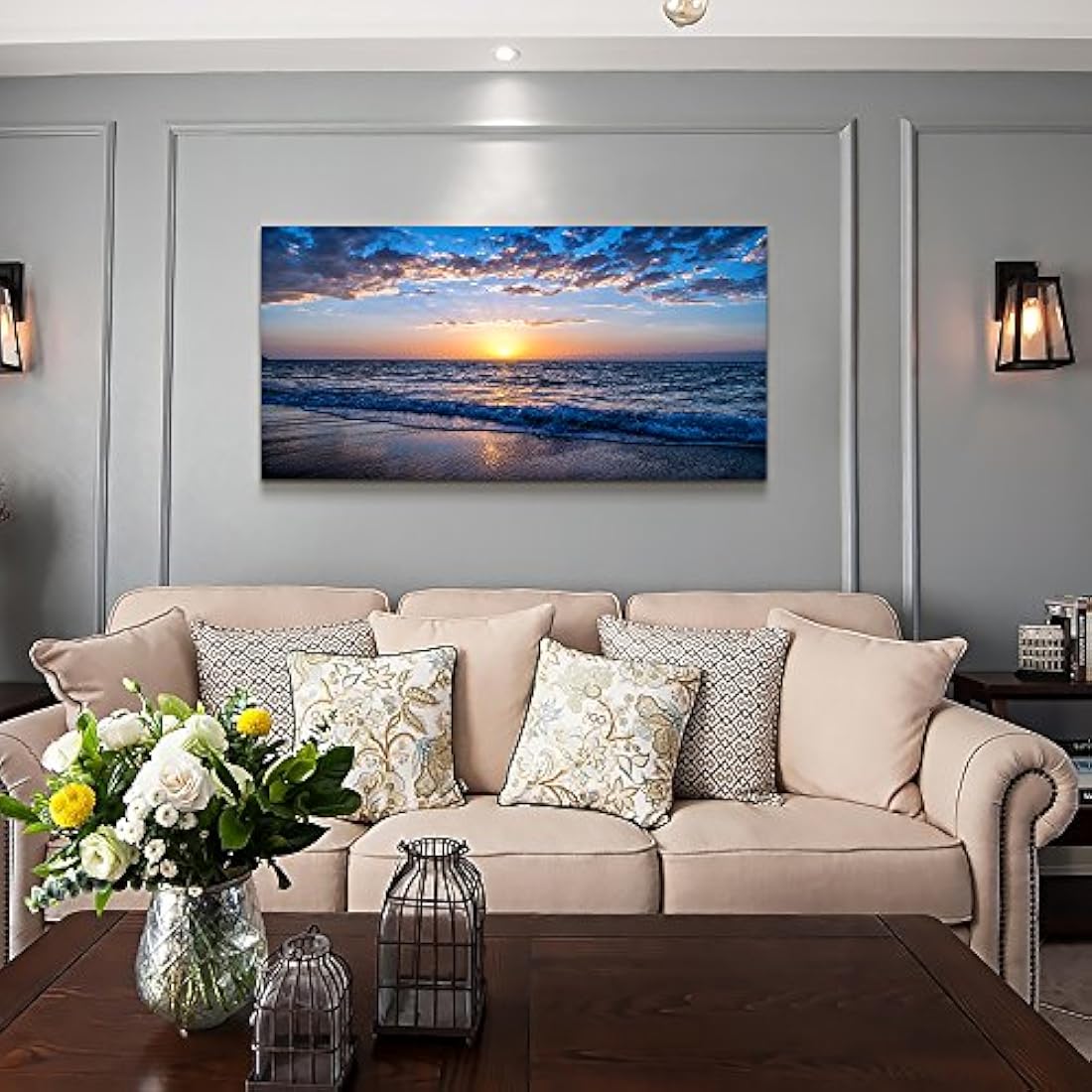 Lienzo decorativo para pared,diseño de luna,color azul