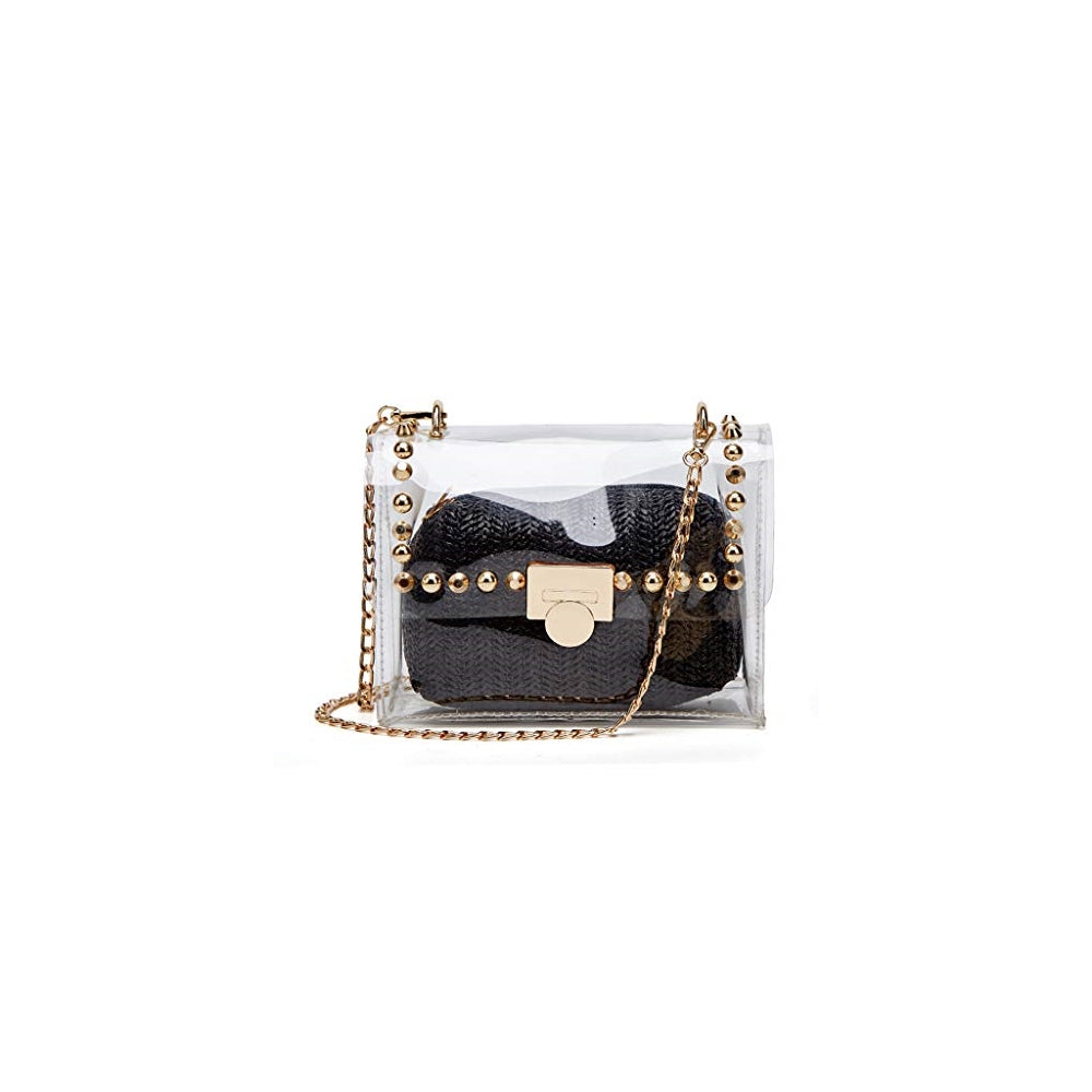 Bolsos transparente 2 en 1 correa de cadena remachada