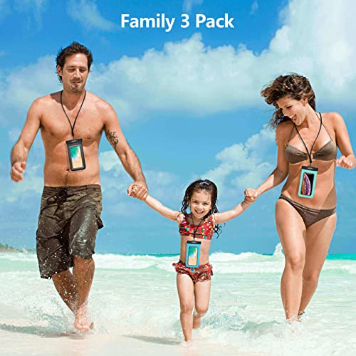 FUNDA impermeable para teléfono celular: paquete de 3 fundas universales a prueba de agua con cordón para el cuello, soporte transparente subacuático para teléfono celular, protector grande para iPhone Samsung Galaxy para playa, piscina, natación