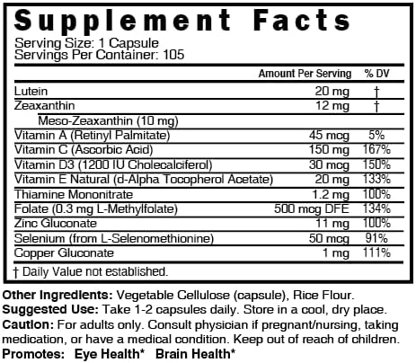 Nutri Lutein 20mg Complejo de vitaminas para los ojos 60 cáp