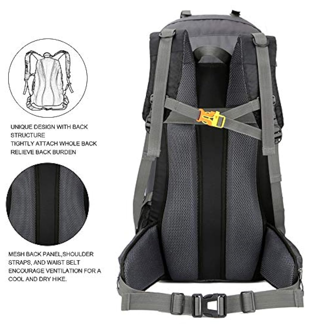 Mochila de senderismo ligera y resistente al agua de 60