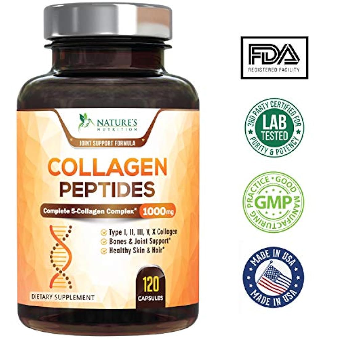 Píldoras de péptidos de colágeno 100% puro de colágeno