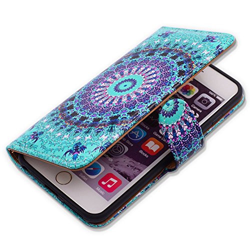 Funda de cuero verde con diseño de mandala