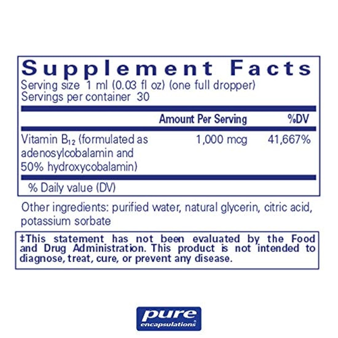 Encapsulaciones puras - Adenosil/Hidroxi B12 líquido - Vitamina B12 para promover la salud del nervio y mitocondrial - 1 fl. oz.