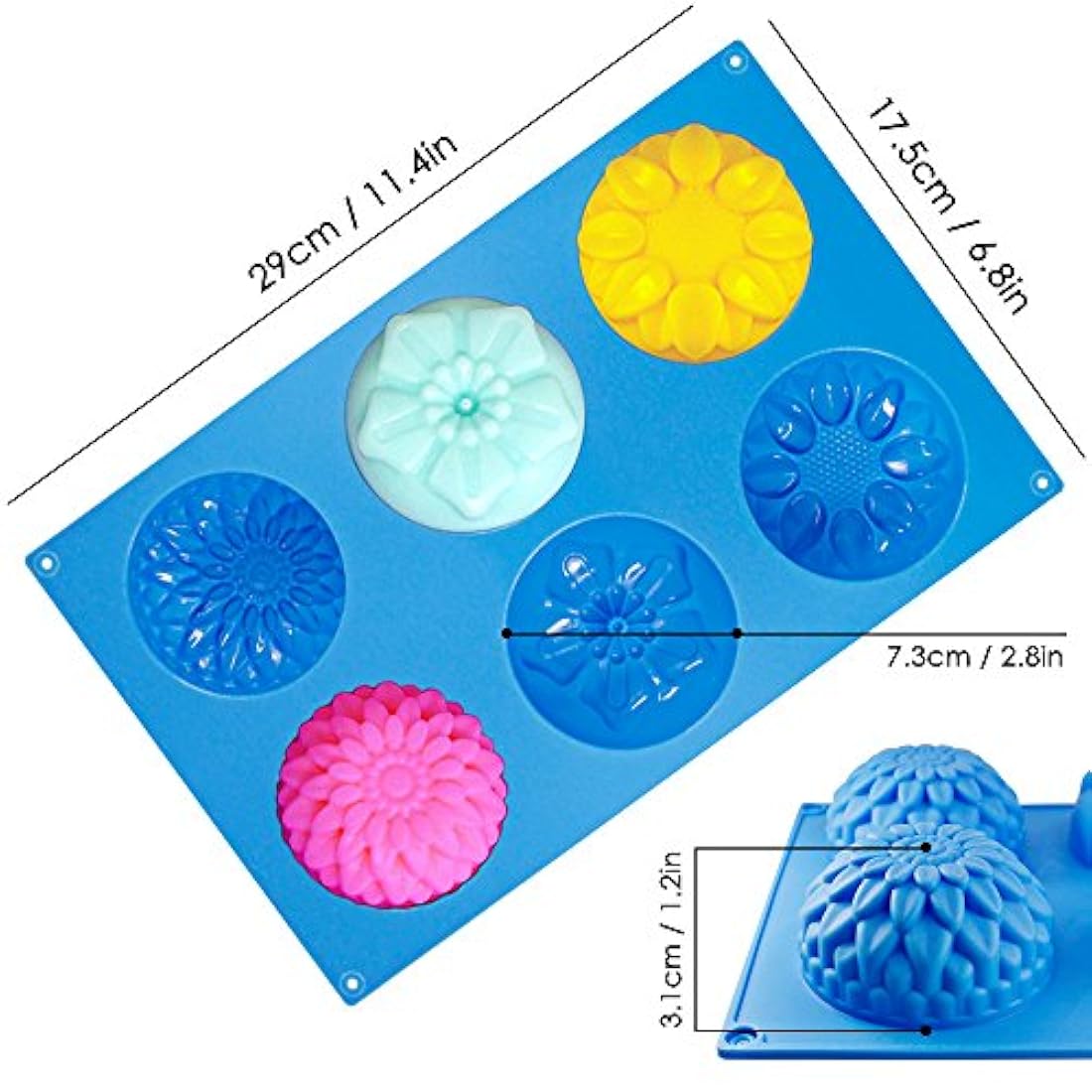 6-Cavity Silicone Flower Shape Cake Molds, SENHAI 3 Packs Fondant Shape Decorating Ice Cube Trays for Homemade Cake Chocolate Cupcake - Purple Blue Pink