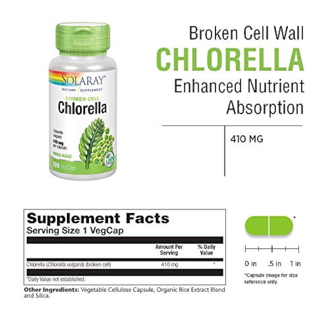 Solaray Chlorella Cápsulas 410 mg 100 Count