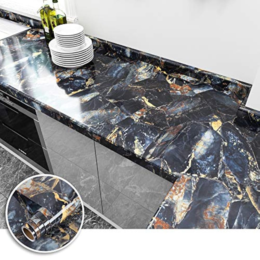 Papel de contacto autoadhesivo de mármol azul marino