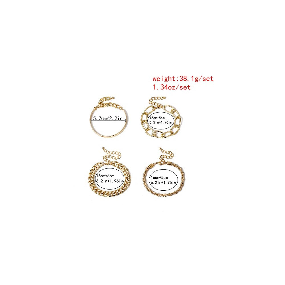 Pulseras Juego de 4 pulseras de cadena de plata para mujer