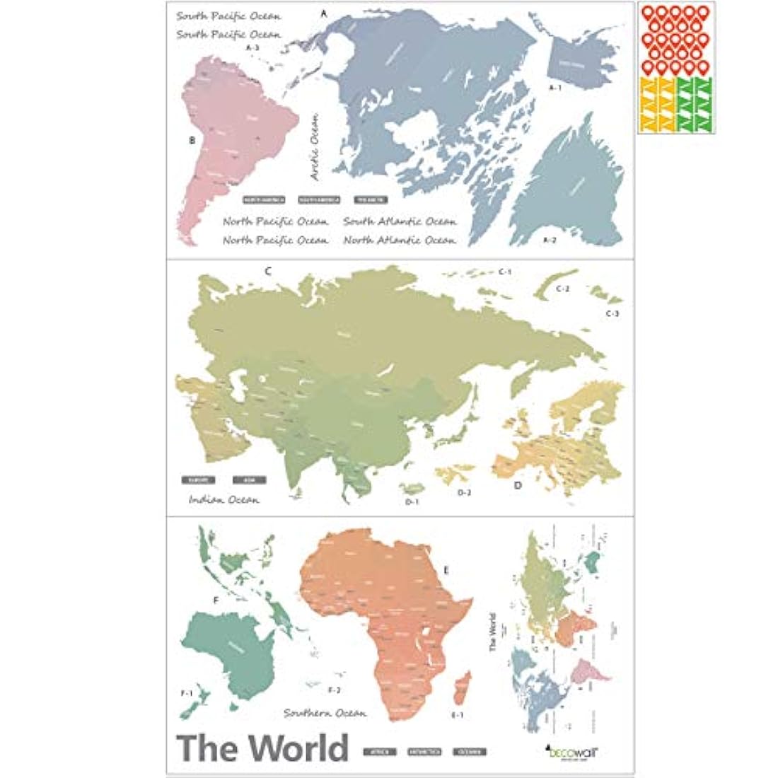 DECOWALL - Pegatinas de pared para niños, diseño de mapa