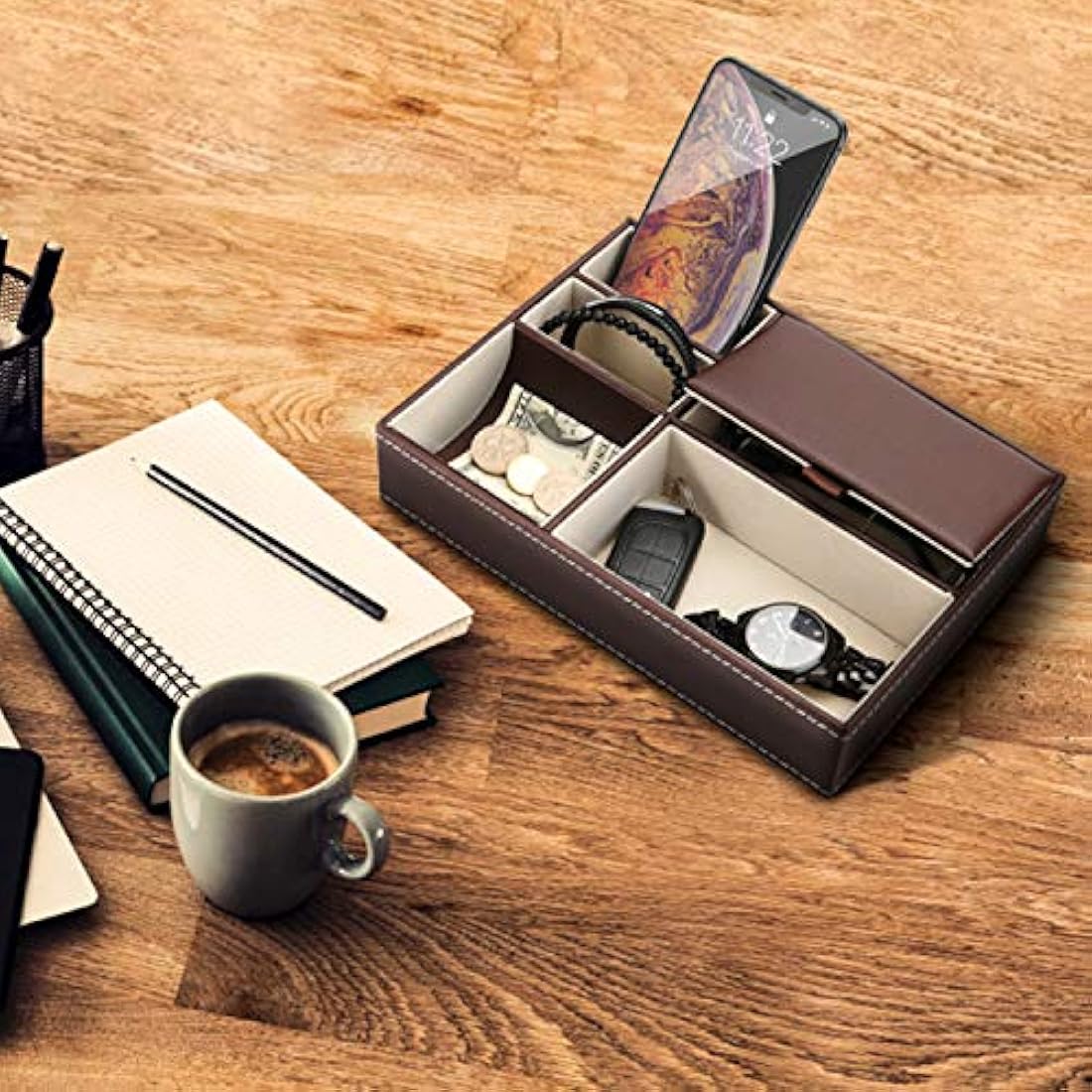 Organizador de piel con 5 compartimentos para accesorios