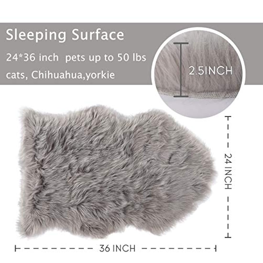 Alfombra de cama para mascotas felpa perros gatos, gris