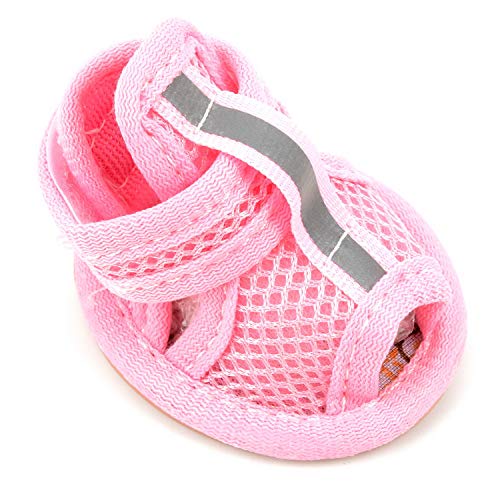 Zunea Sandalias de malla transpirable para perro, antideslizantes, protectores reflectantes ajustables para niñas, para mascotas, perros, gatos, cachorros, color rosa, 1#