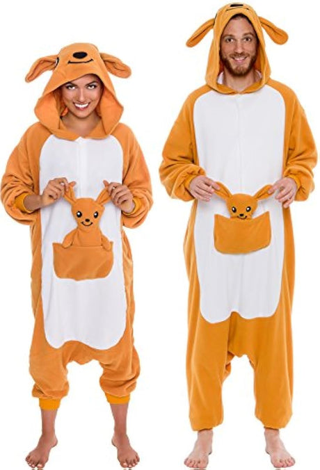 Pijama de peluche de canguro de una sola pieza para adulto unisex