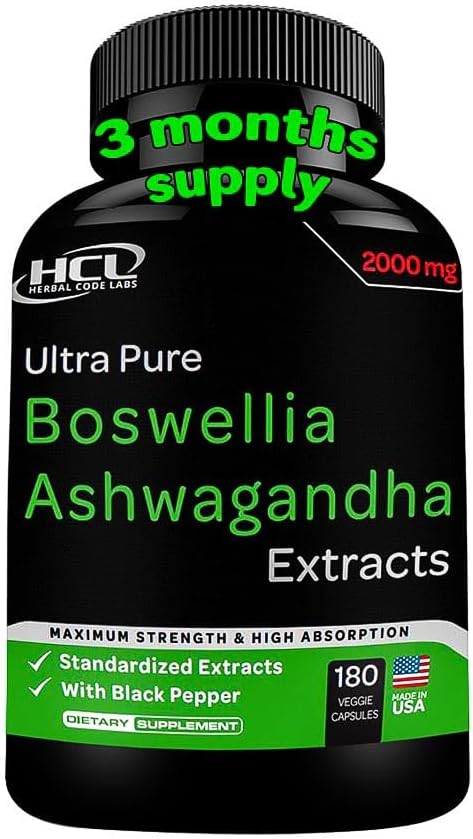 Cápsulas Extracto Boswellia y Ashwagandha Orgánica 2000 mg
