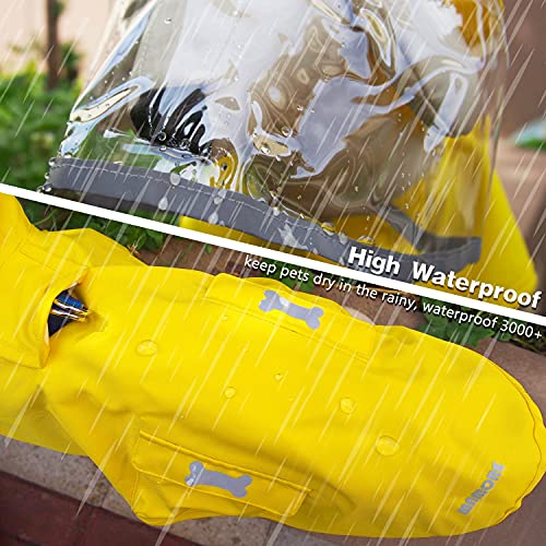 Impermeable impermeable para perros con poncho, chaqueta de lluvia ajustable amarilla con agujero para correa para perros pequeños, medianos y grandes (XS)