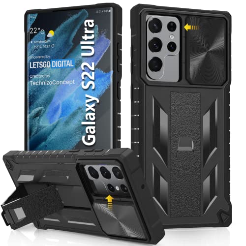 Funda para Samsung Galaxy S22 Ultra: protección de grado militar a prueba de caídas, resistente funda protectora S22 Note 5G con soporte integrado y deslizante, diseño de parachoques texturizado mate de TPU a prueba de golpes, color negro