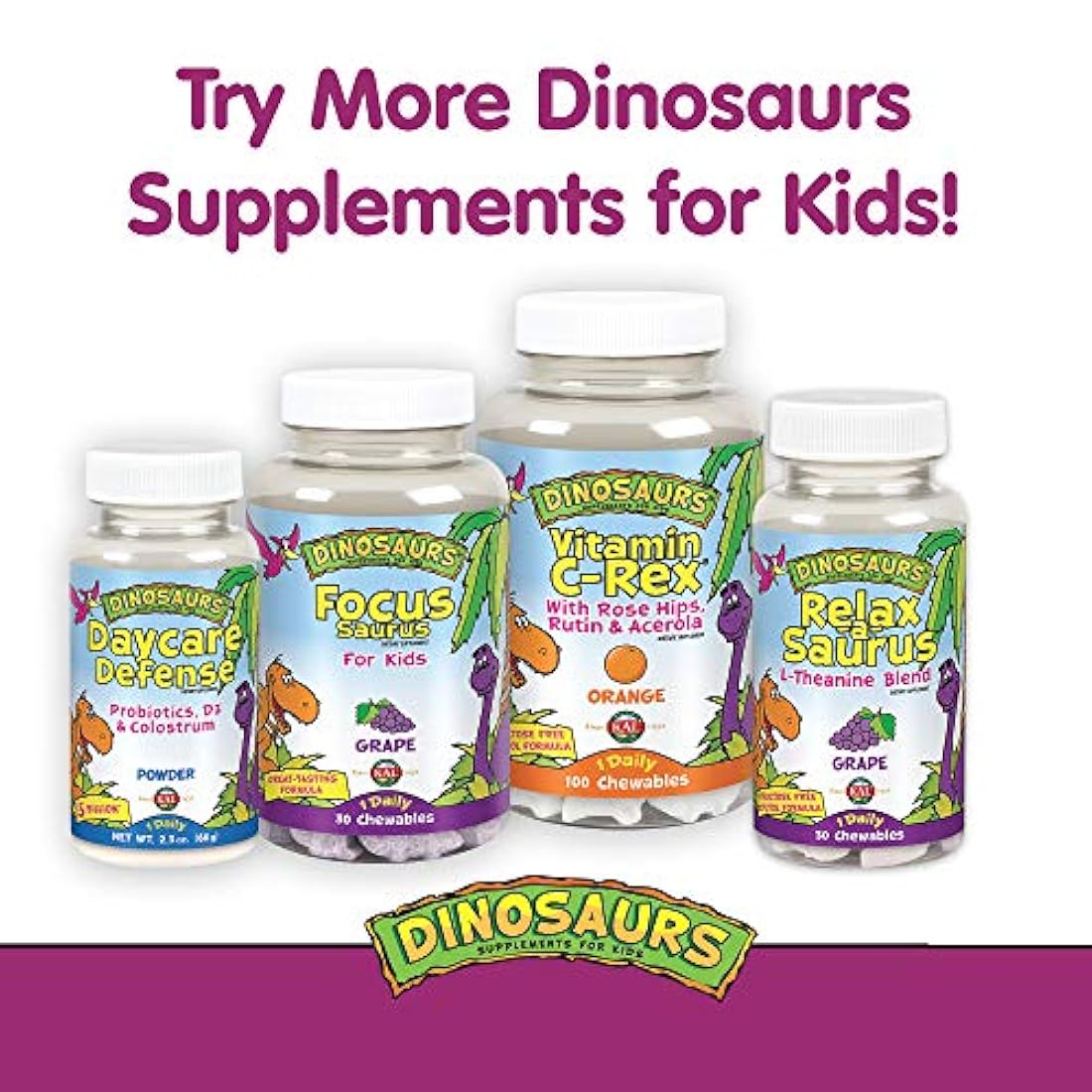 Vitaminas y minerales KAL para niños multisaurus | Sabor a bayas mixtas | Multivitamina para niños una vez al día | 90 masticables