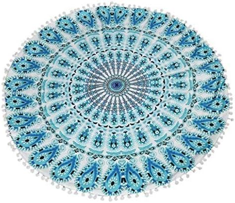 Funda bohemia para cojín, de 32 pulgadas, con diseño de mandala, para meditación, decorativa, otomana, grande, para exteriores, decoración del hogar, decoración de arte en el hogar, redonda, con pompones de algodón, cómoda