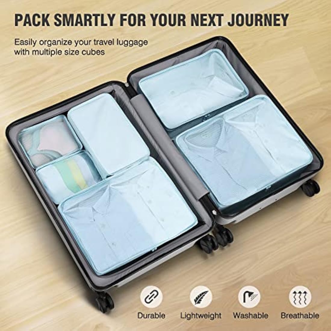 Organizadores de 6 cubos de embalaje de viaje con bolsa